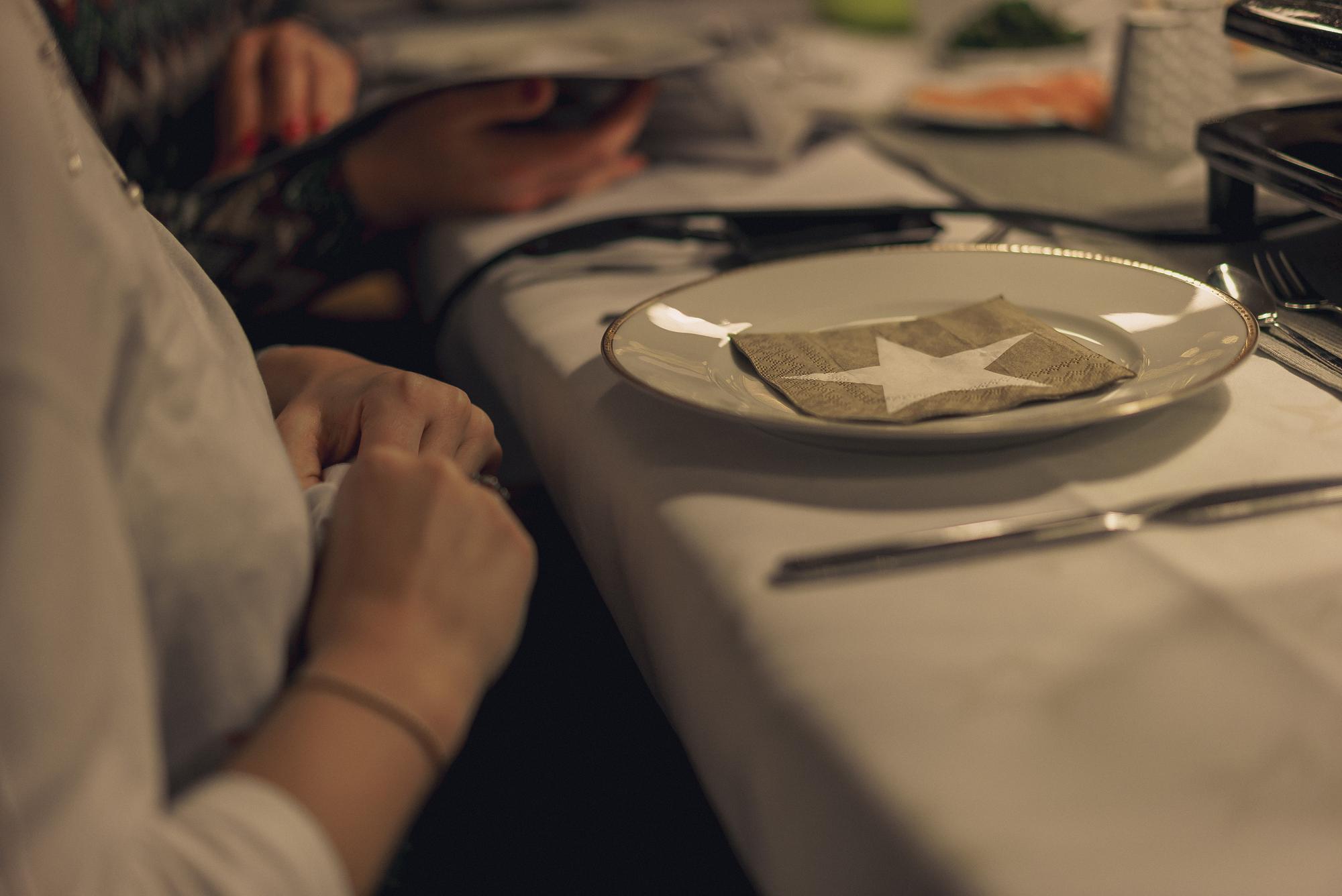 Workshop table with mise en place and tasting plates